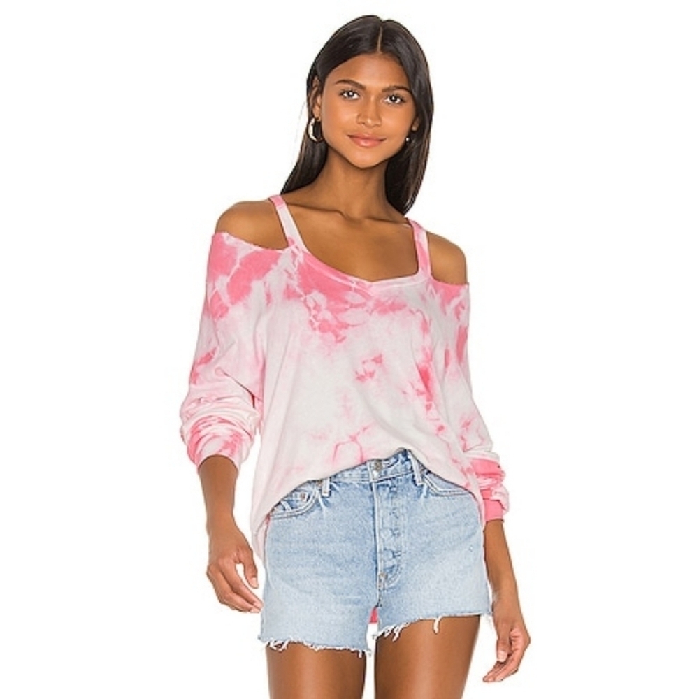 MICHAEL LAUREN // Swanson pink & white cut out cold shoulder soft feel pullover